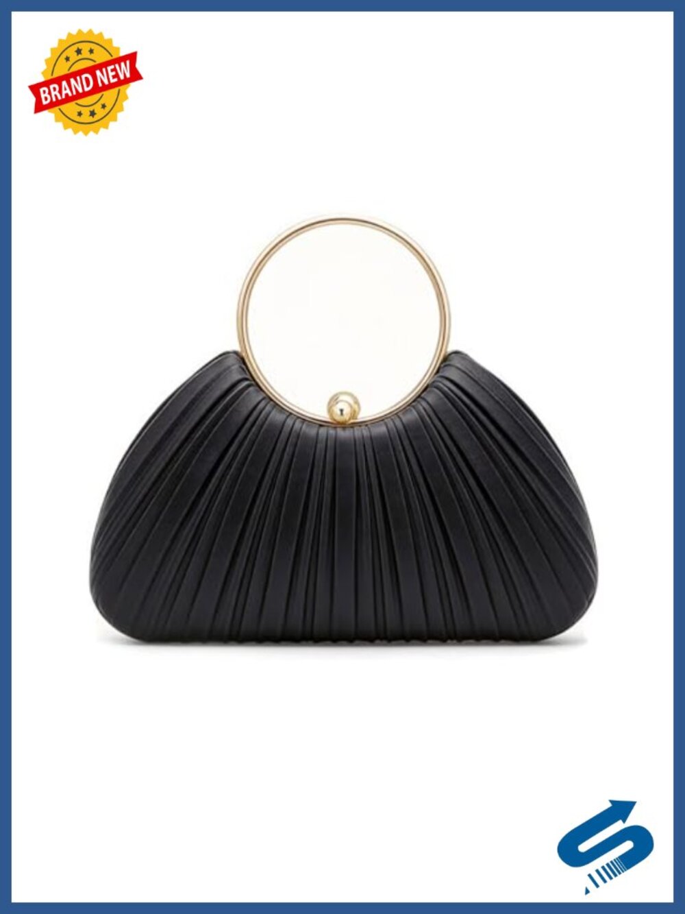 Pleated Silk-Like Clutch with Chain Strap Evening Bag Formal Purse